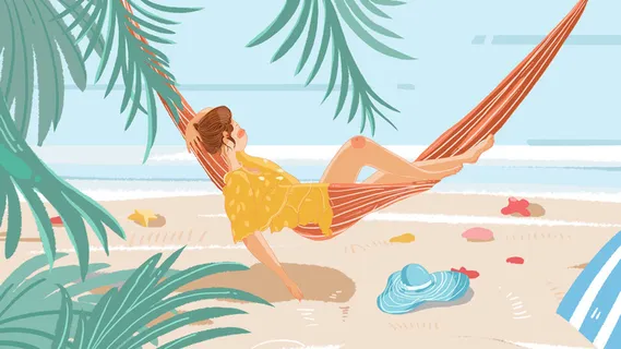 夏日沙滩休闲男孩插画PSD素材