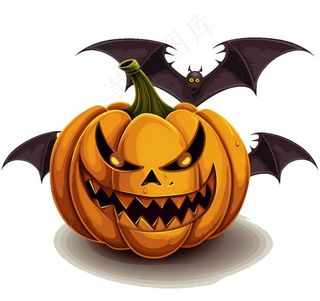 南瓜灯蝙蝠恐怖万圣节插画免抠