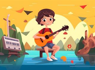 夏日音乐会孩子吉他背景