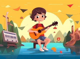 夏日音乐会孩子吉他背景