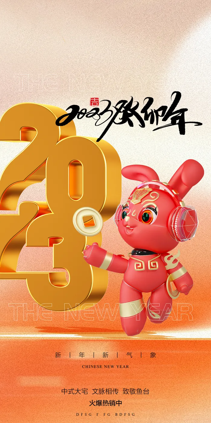 兔年 兔年吉祥2023年海报展板psd模版下载