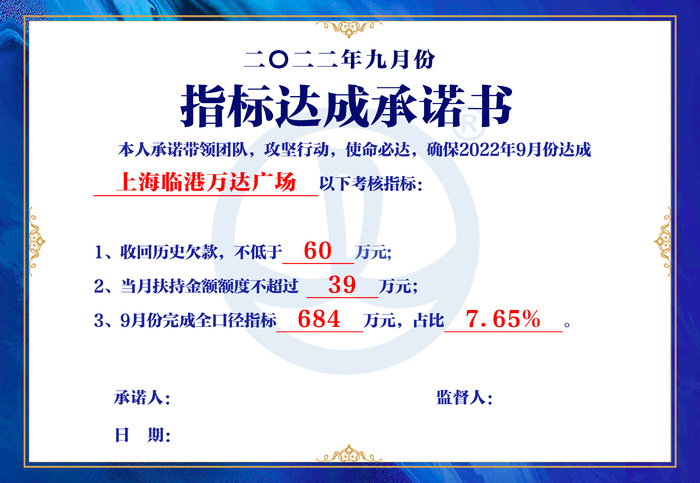 卡片承诺书蓝色海报展架psd模版下载
