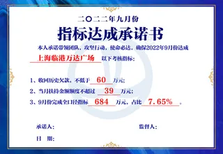 卡片承诺书蓝色海报展架