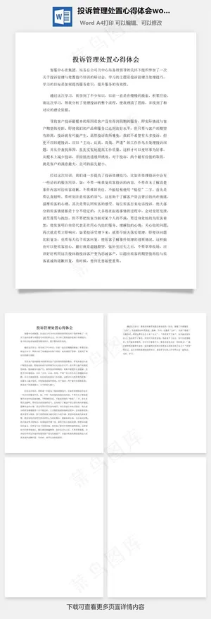 投诉管理处置心得体会word文档