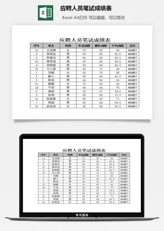 应聘人员笔试成绩表excel模板