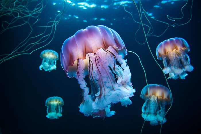 海洋水母蓝色海洋摄影图(4032x2688)