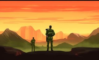 军人剪影背影敬礼夕阳背景