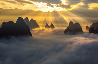 云雾 天空 山脉 山 日出 日