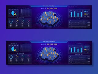 深色科技感酷炫可视化数据大屏仪表盘驾驶舱UI界面PSD模板素材