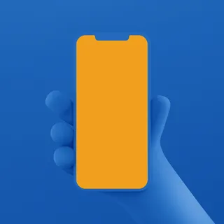 蓝色右手手持苹果手机插画展示样机