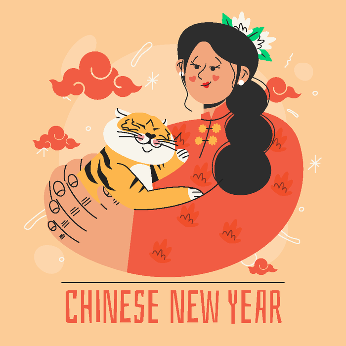 新年虎年中国风人物插画