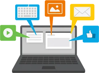 电脑办公卡通简笔科技kv主视觉素材