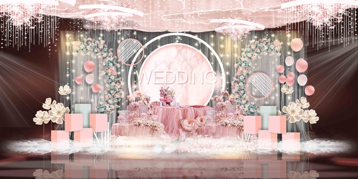 粉色浪漫婚礼迎宾区效果图