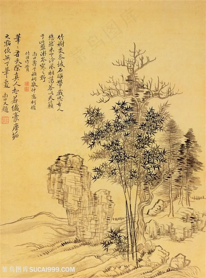清代恽寿平临柯敬仲乔柯《修竹》国画图片