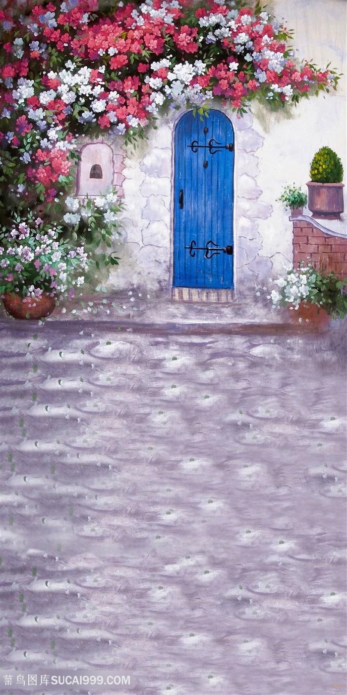 高清别墅花瓣油画风景画