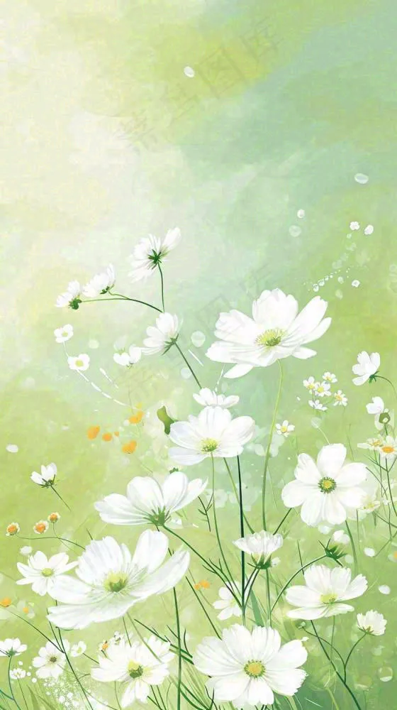 清新白色小花春天萌芽手绘，春分(816x1456)