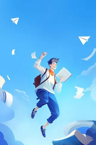 学生欢乐阅读蓝色清新海报背景