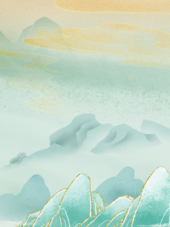 中国风国潮风山水祥云插画图案首页装修海报背景PSD设计模板素材