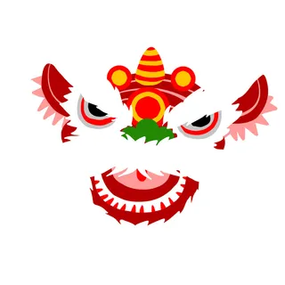 新年春节虎年元宵手绘人物舞狮卡通狮子头插画元素PSD设计素材