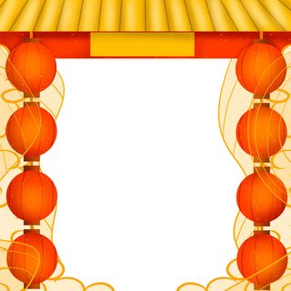 国潮风主题框头像框拱形祥云灯笼春节边框装饰元素设计素材