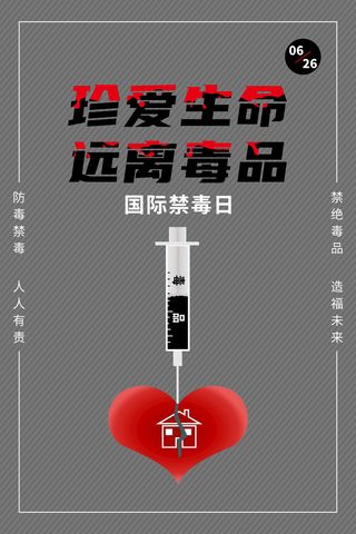 国际禁毒日  珍爱生命  远离毒品 灰色禁毒日海报   广告设计