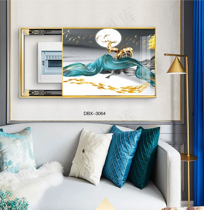 大气时尚家居室内装饰场景客厅沙发卧室床铺电表箱壁画背景图背景效果图现代