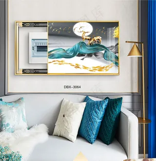 大气时尚家居室内装饰场景客厅沙发卧室床铺电表箱壁画背景图背景效果图现代