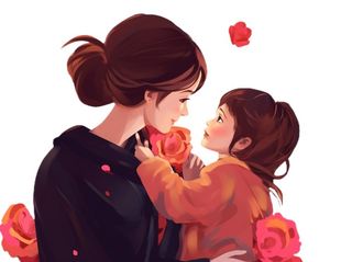 母亲节妈妈抱着孩子亲情插画免抠