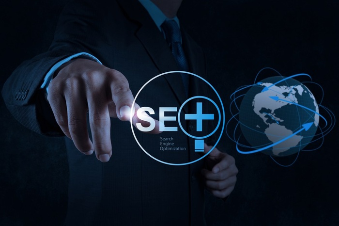 SEO图形画面的商人手点