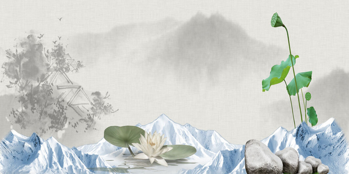中国风传统水墨古风古典展板边框工笔画PS海报背景平面设计素材psd模版下载