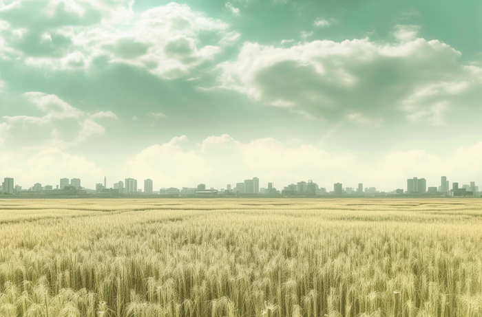 大片稻田和云朵淡黄色摄影图