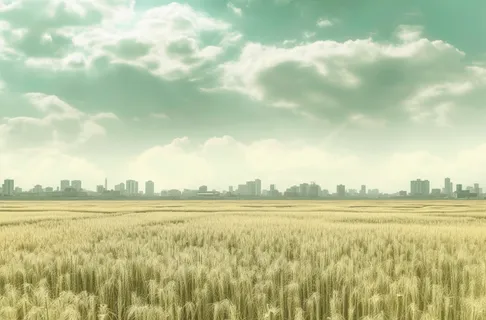 大片稻田和云朵淡黄色摄影图