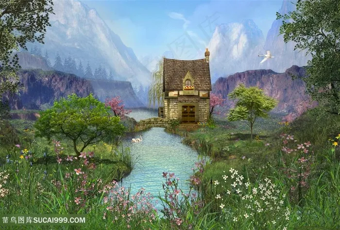 唯美湖畔美景画意背景图