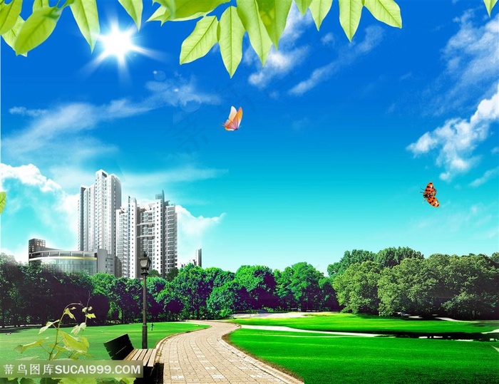 唯美公园建筑韩式自然背景