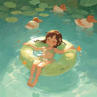 泳池游泳戏水池塘鸭子动物玩乐，阳光夏天暑期