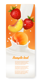 草莓水蜜桃水果牛奶不干胶标签瓶贴纸