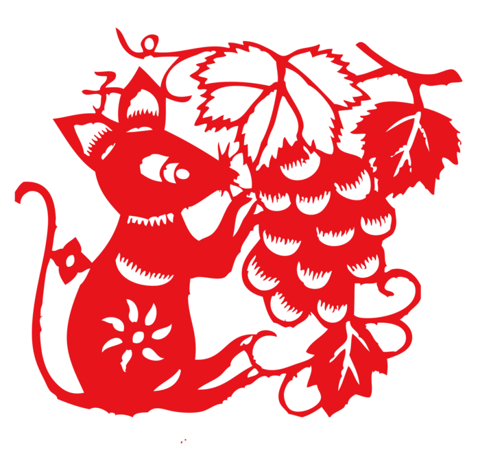 红色喜庆鼠年剪纸窗花新年快乐免扣PNG素材图片 (53)