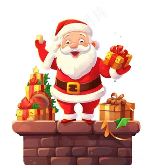 圣诞老人礼物烟囱卡通插画免抠