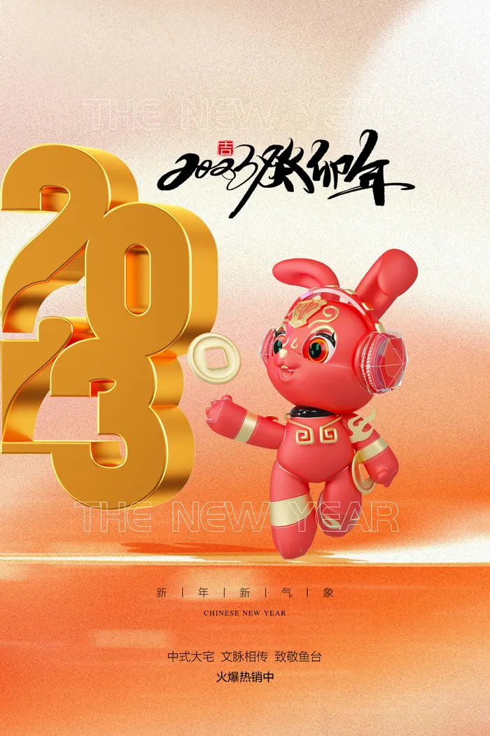 2023兔年新年春节海报psd模版下载