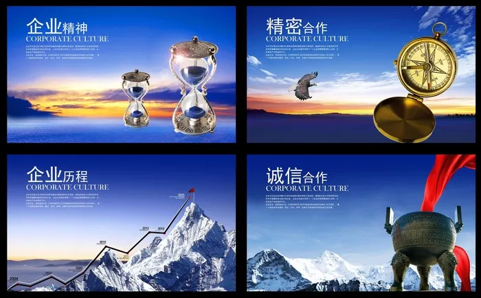 蓝色企业文化理念精神展板psd模版下载