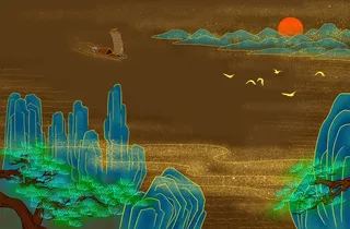 国潮烫金中国风仙鹤装饰画海报