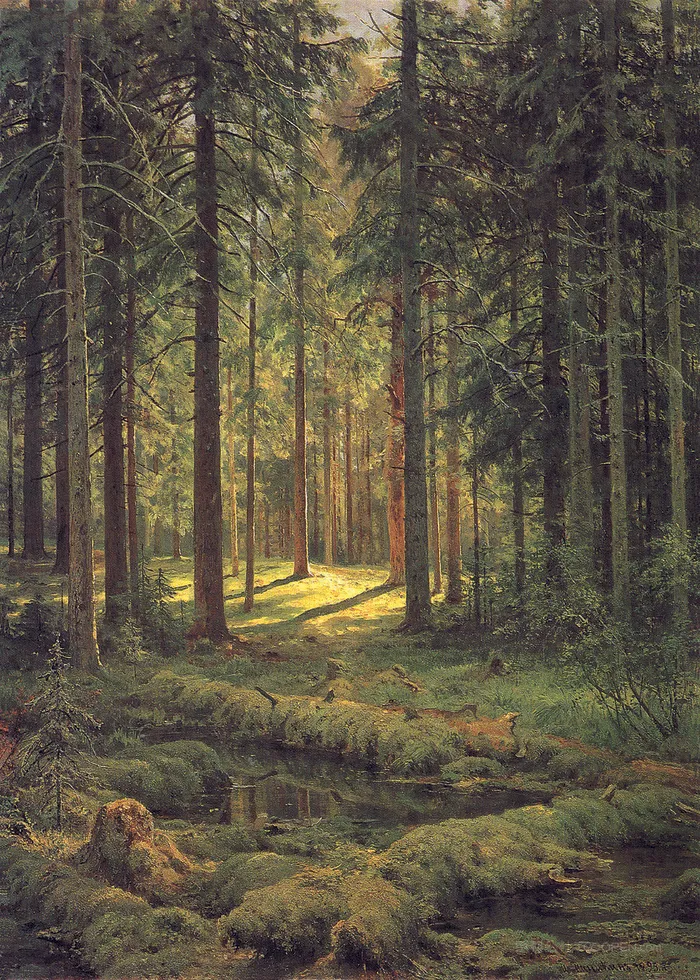 草地树林风景画油画