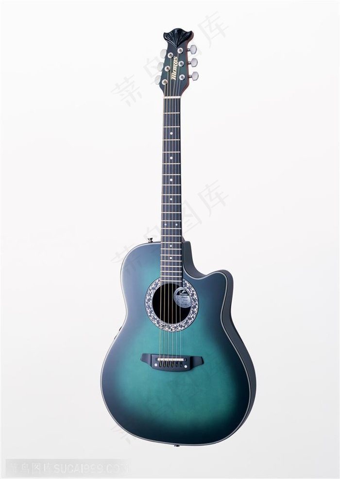 乐器吉他-竖着摆放的异形蓝色吉他