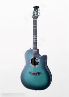 乐器吉他-竖着摆放的异形蓝色吉他