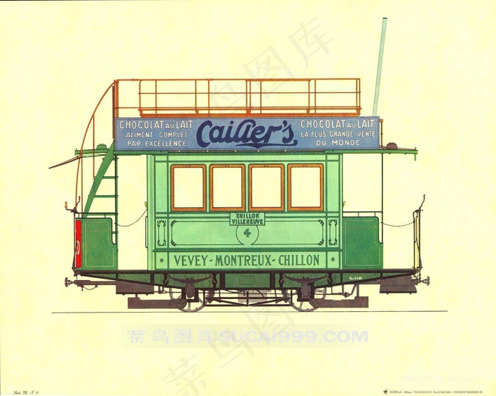 唯美绿皮车高清插画