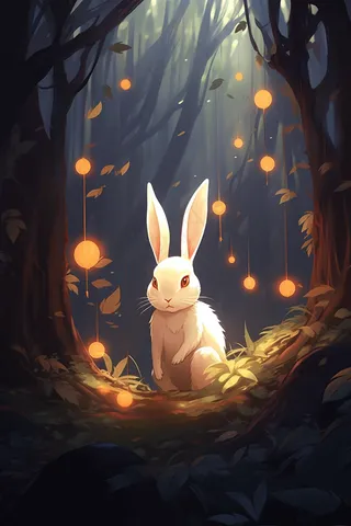 森林中的白兔卡通插画素材