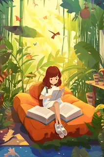 在大自然森林里看书绿色背景