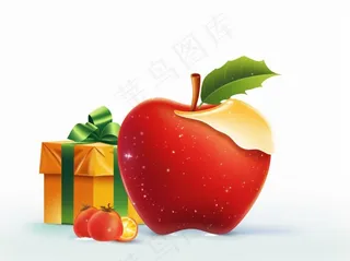 圣诞苹果礼物礼盒白雪卡通插画背景