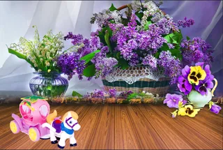 紫色花卉木板背景