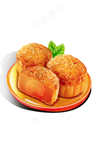 中秋节月饼png高清素材-盘子里的月饼